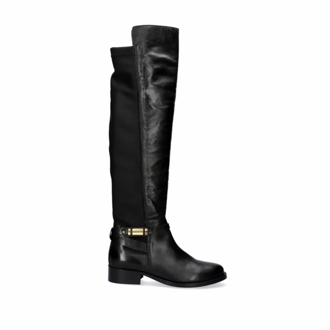 Exe Shoes Botas-Bota Alta De Couro 320Wx Em Preto Com Detalhes Dourados