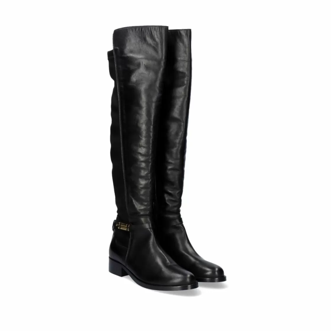 Exe Shoes Botas-Bota Alta De Couro 320Wx Em Preto Com Detalhes Dourados