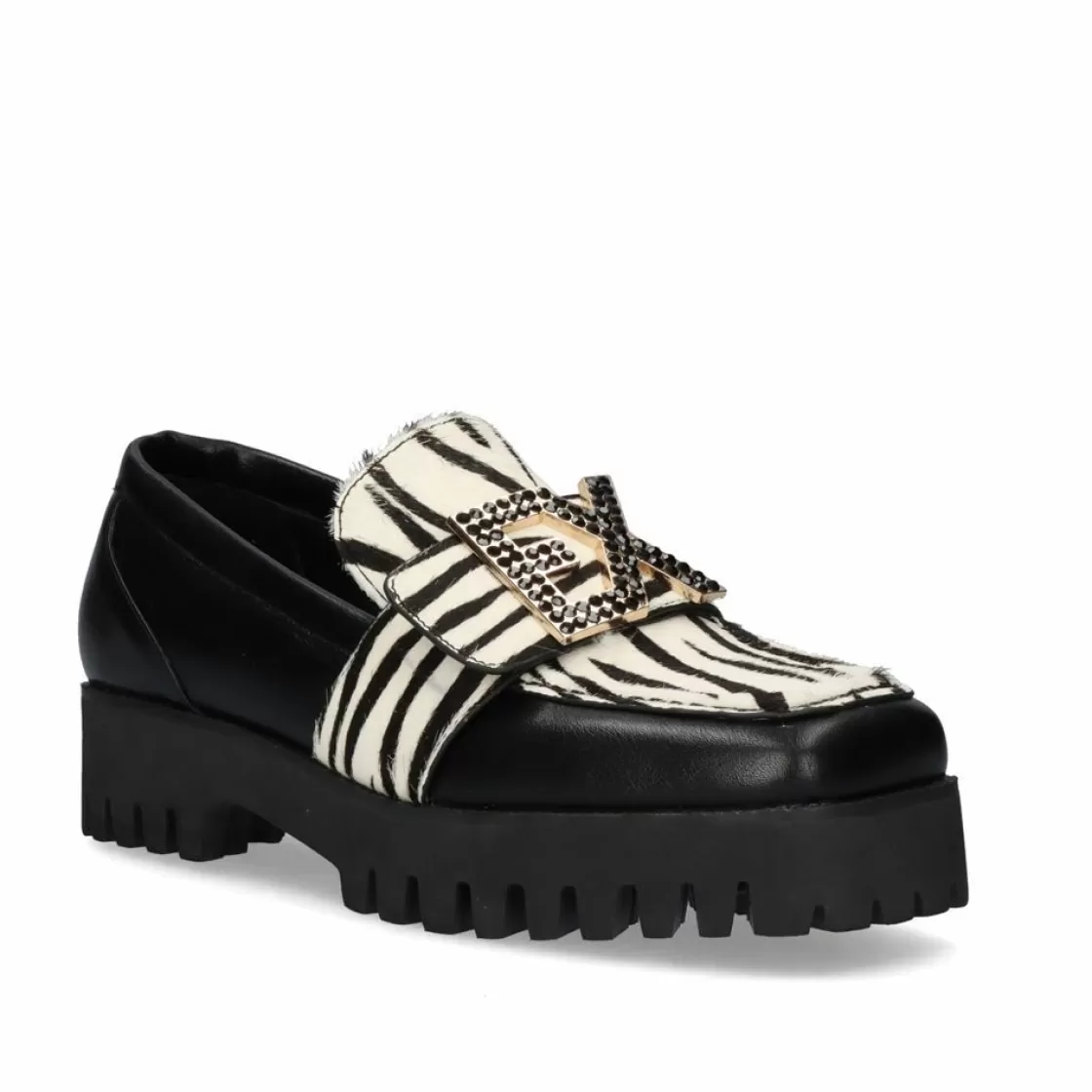 Exe Shoes Flat Shoes-Mocassim Exe P212-W168T Zebra Branco-Preto