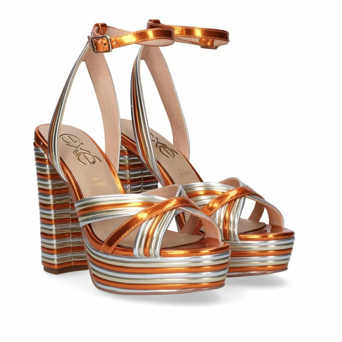 Exe Shoes Sandalias De Salto-Nova Sandalia De Salto Ophelia-832 Laranja Metalica