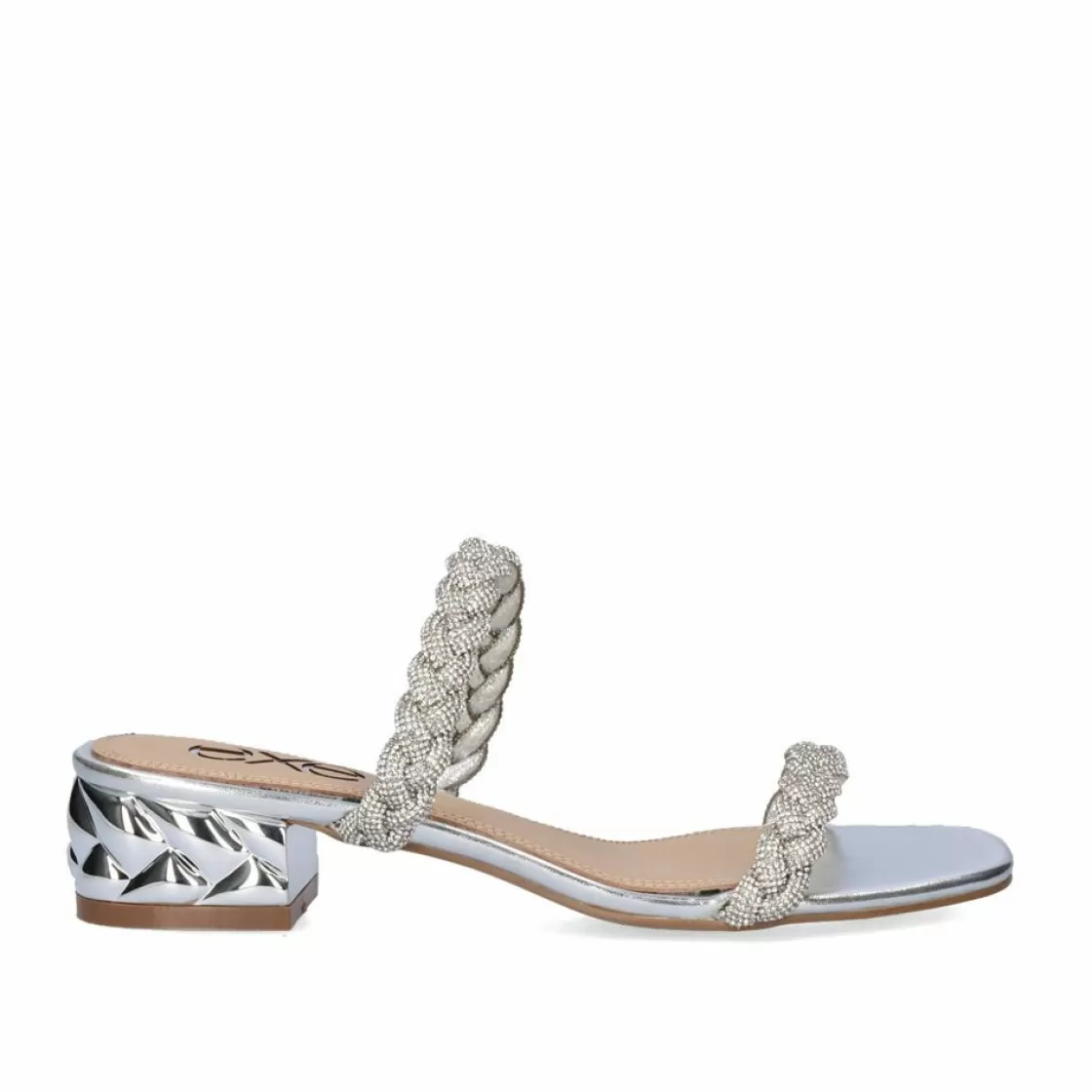 Exe Shoes Sandalias-Novo Sandalia De Salto Baixo Katy-411 Strass Prata