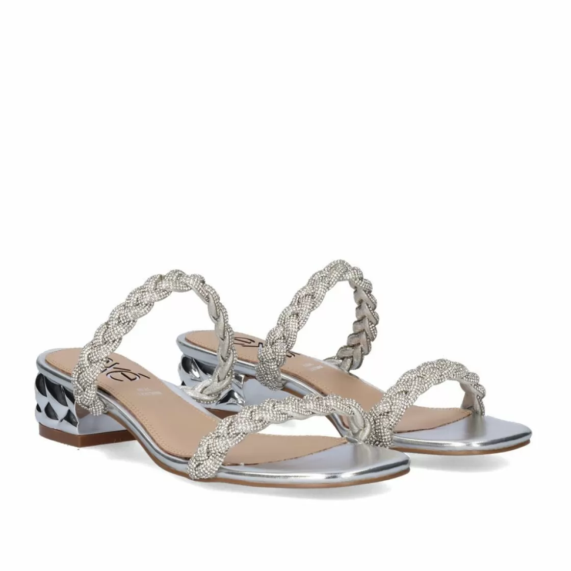 Exe Shoes Sandalias-Novo Sandalia De Salto Baixo Katy-411 Strass Prata