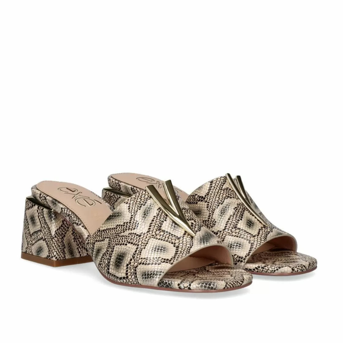 Exe Shoes Sandalias De Salto-Sandalia De Salto Baixo Carmen-107 Snake Beige