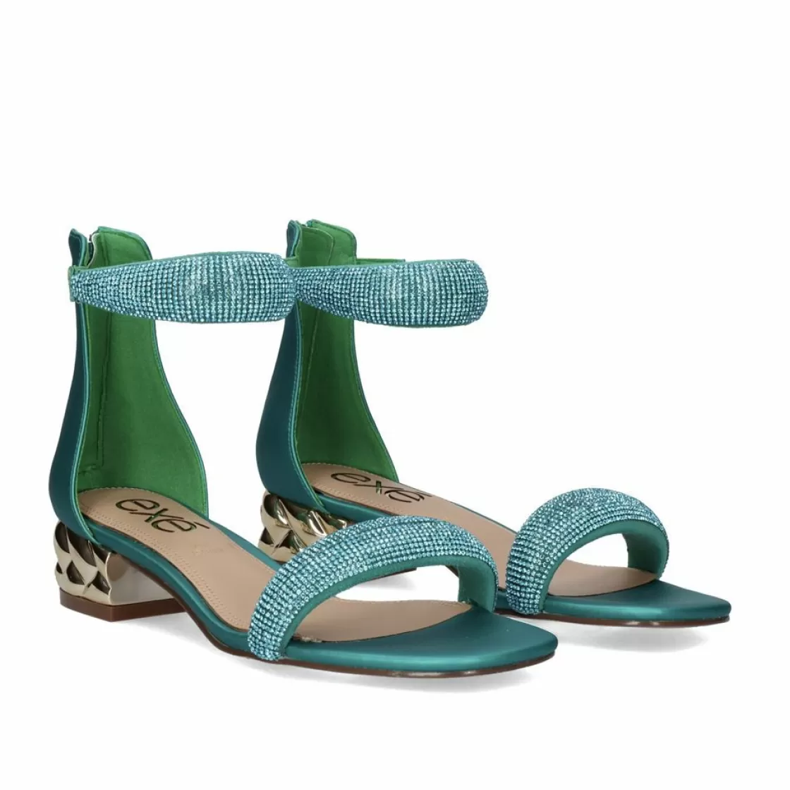 Exe Shoes Sandalias De Salto-Sandalia De Salto Baixo Katy-507 Strass Verde