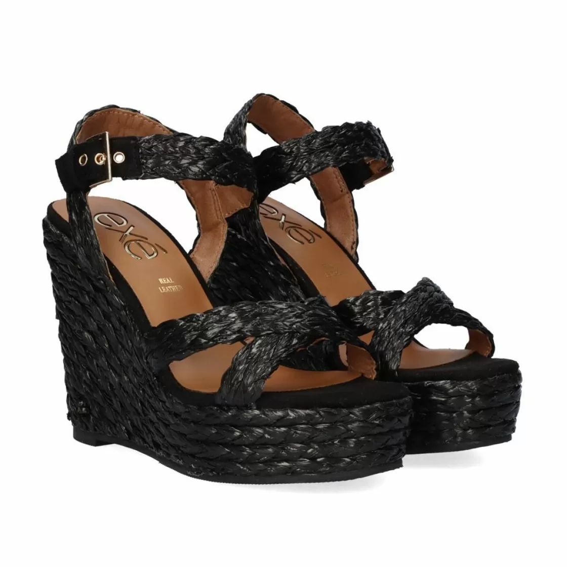 Exe Shoes Cunhas-Sandalia Preta Esparto Cunha Naomi-455