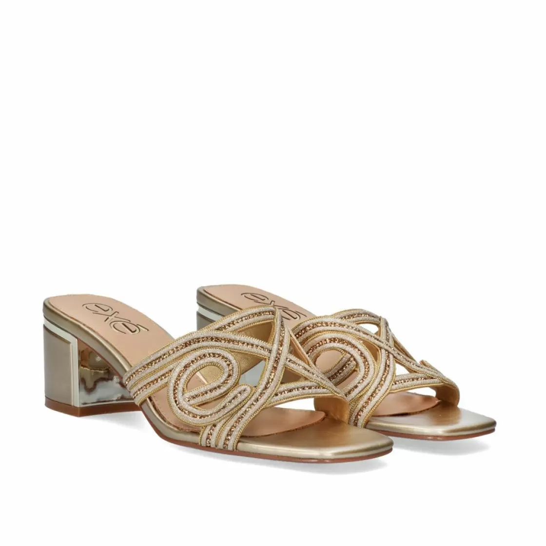 Exe Shoes Sandalias De Salto-Sandalia Salto Baixo Isabel-599 Dourado