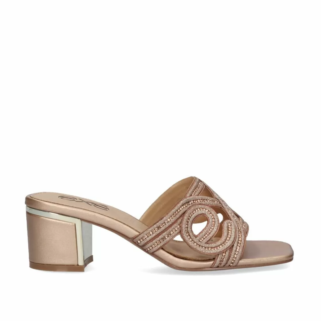 Exe Shoes Sandalias De Salto-Sandalia Salto Baixo Isabel-599 Rosa-Dourado