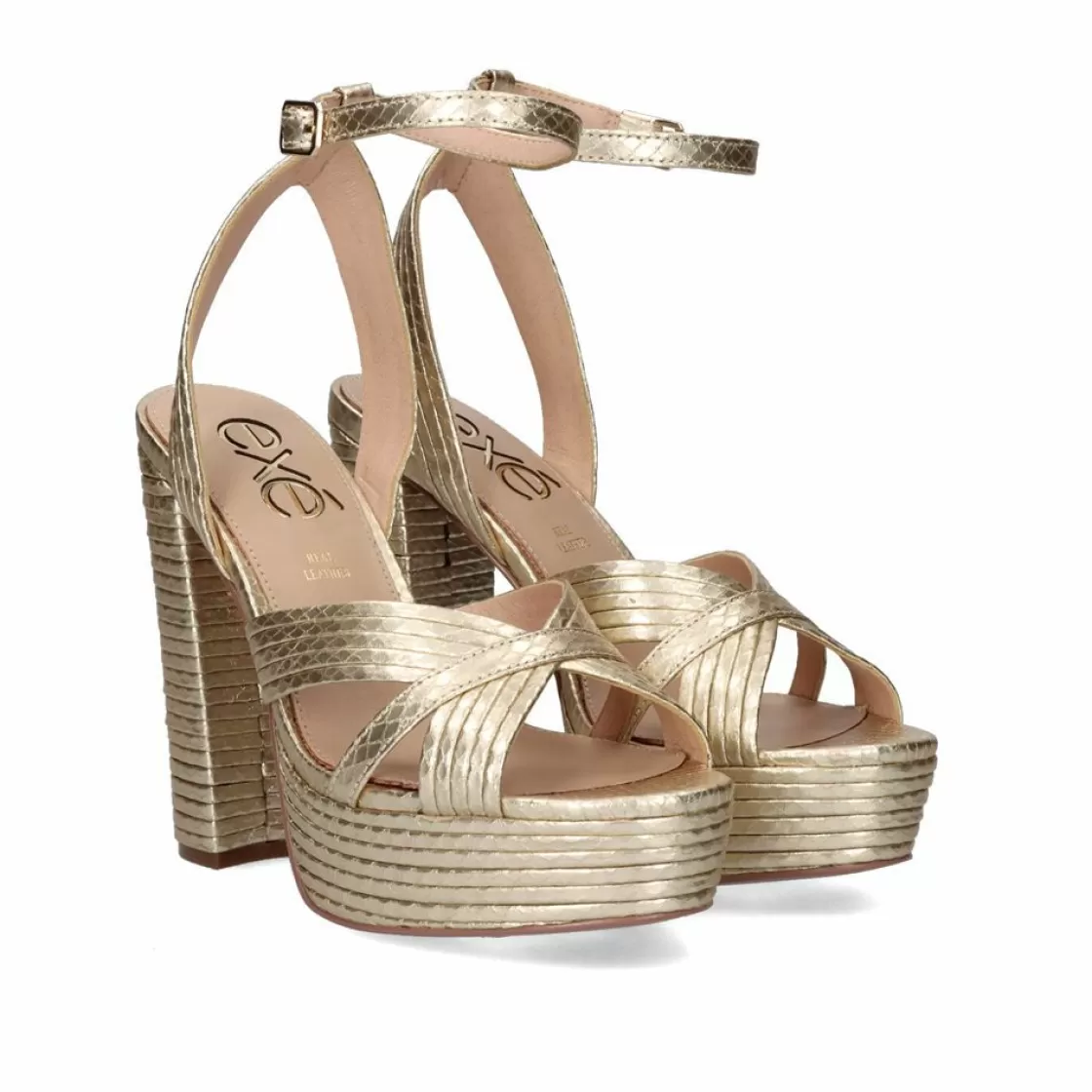 Exe Shoes Sandalias De Salto-Sandalia Salto Ophelia-832 Snake Dourado