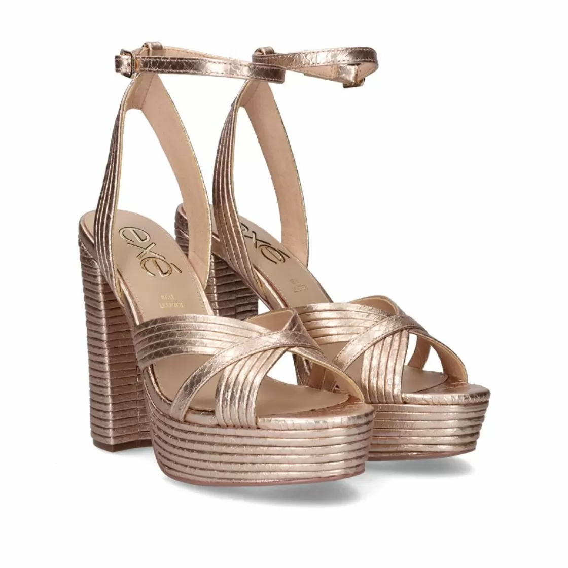 Exe Shoes Sandalias De Salto-Sandalia Salto Ophelia-832 Snake Ouro Rosa